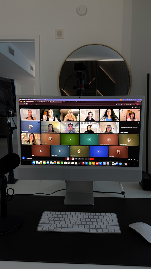 Group coaching call with women on a desktop screen